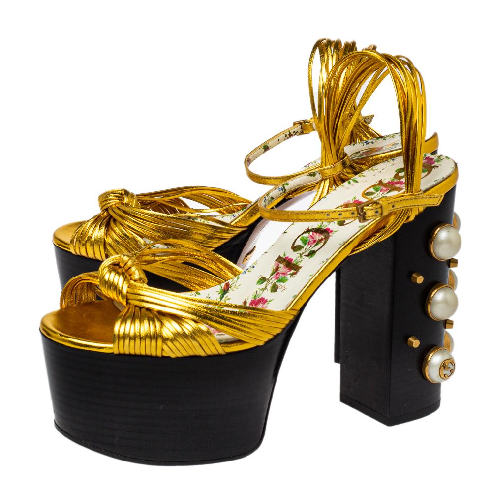 Gucci gold sandals with pearls sale