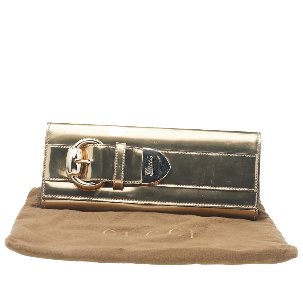 Gucci Gold Leather Lady Buckle Clutch 7