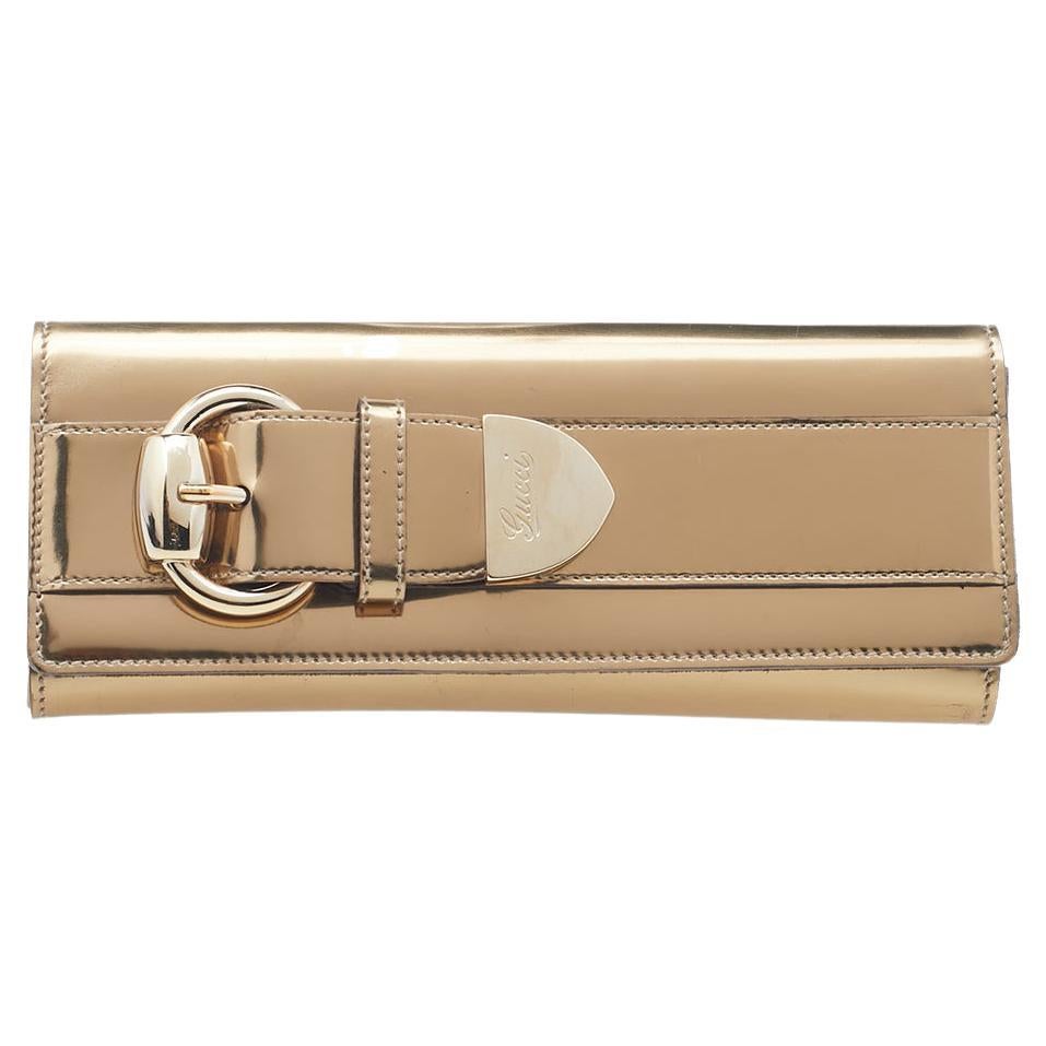 Gucci Gold Leather Lady Buckle Clutch