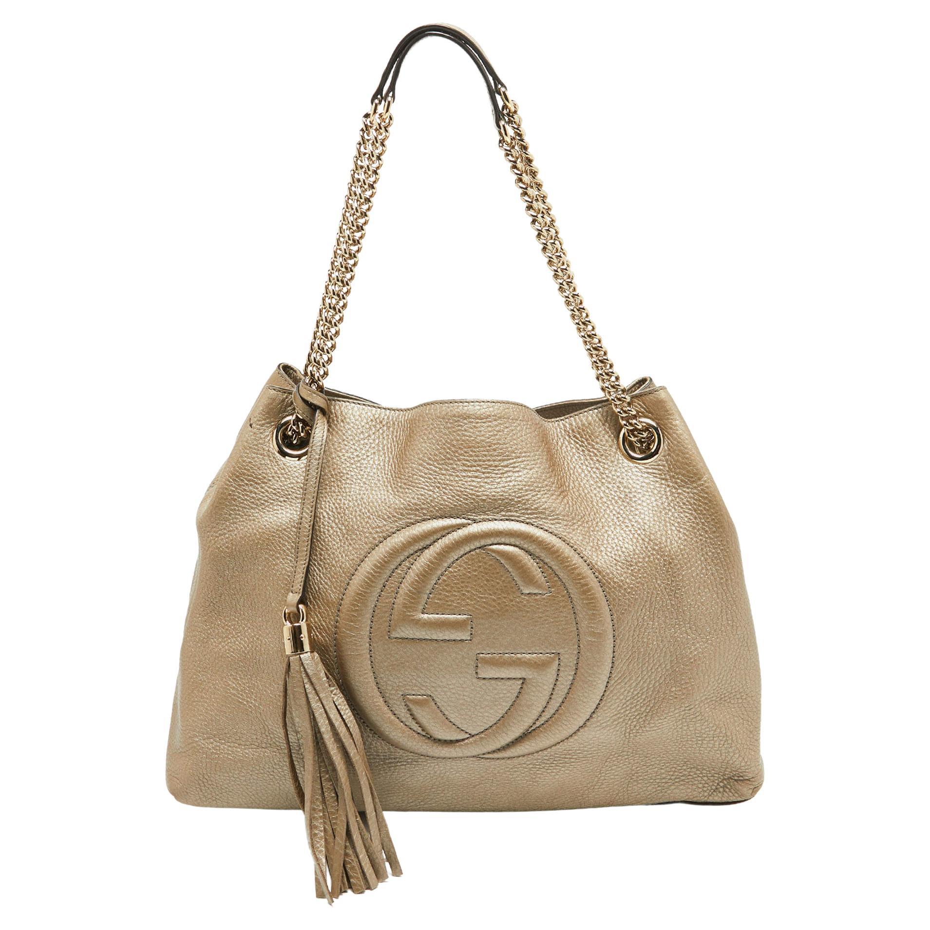 Gucci Gold Leather Medium Soho Chain Tote