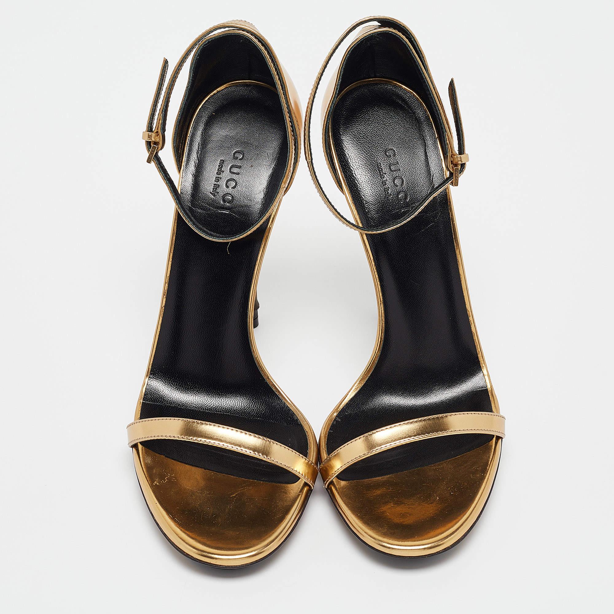 Gucci Gold Leather Open Toe Bamboo Sandals Size 38 In Good Condition In Dubai, Al Qouz 2