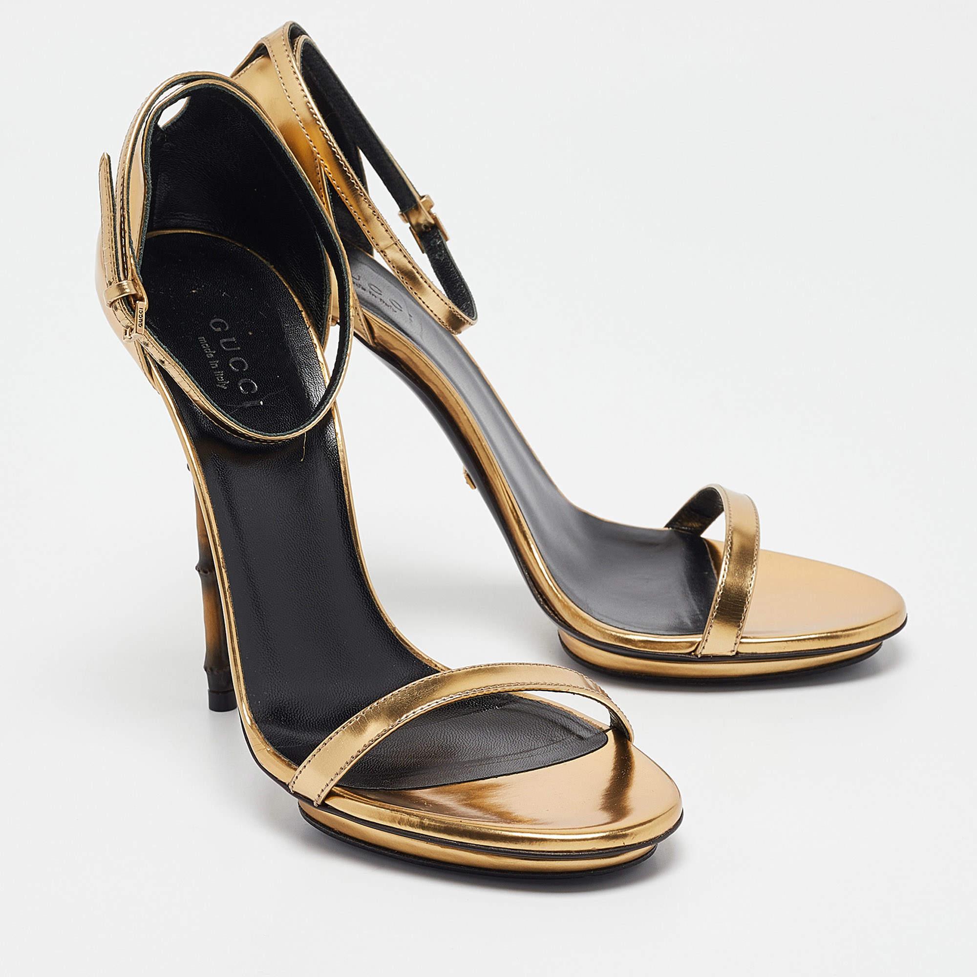 Women's Gucci Gold Leather Open Toe Bamboo Sandals Size 38
