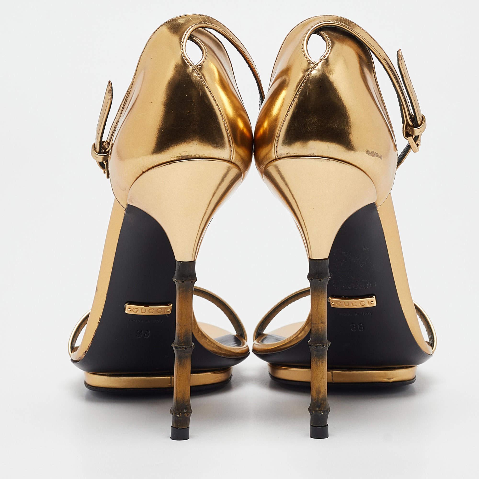 Gucci Gold Leather Open Toe Bamboo Sandals Size 38 1