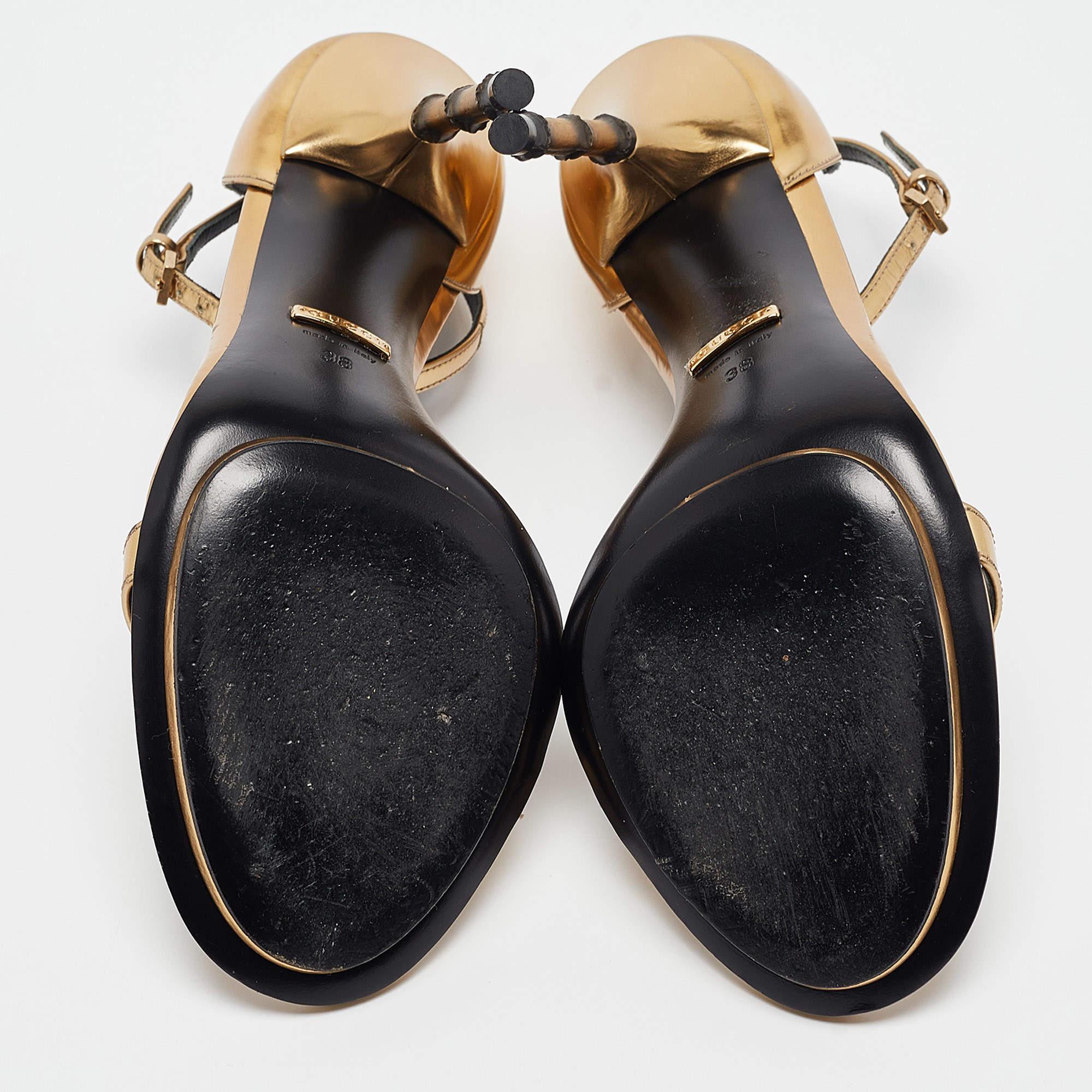 Gucci Gold Leather Open Toe Bamboo Sandals Size 38 2