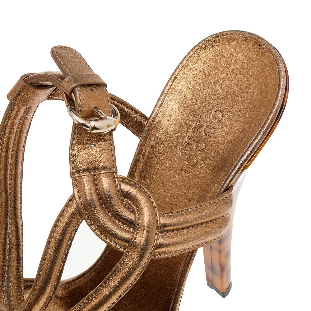 Gucci Gold Leather Platform Ankle Strap Sandals Size 38 For Sale 1