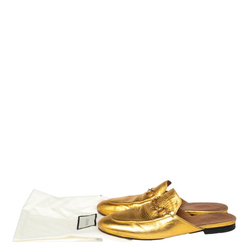 Gucci Gold Leather Princetown Mules Size 40 1