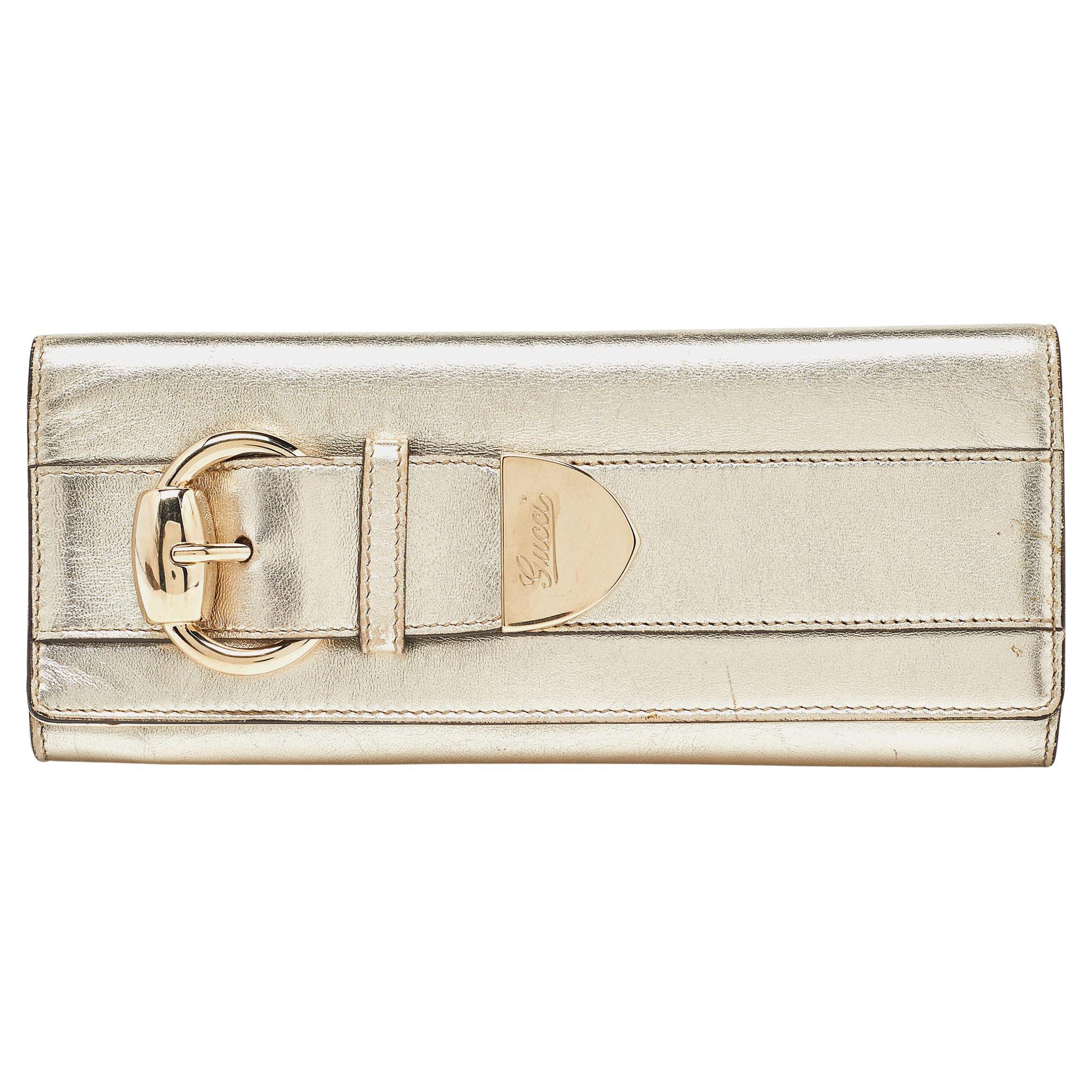 Gucci Gold Leather Romy Clutch For Sale