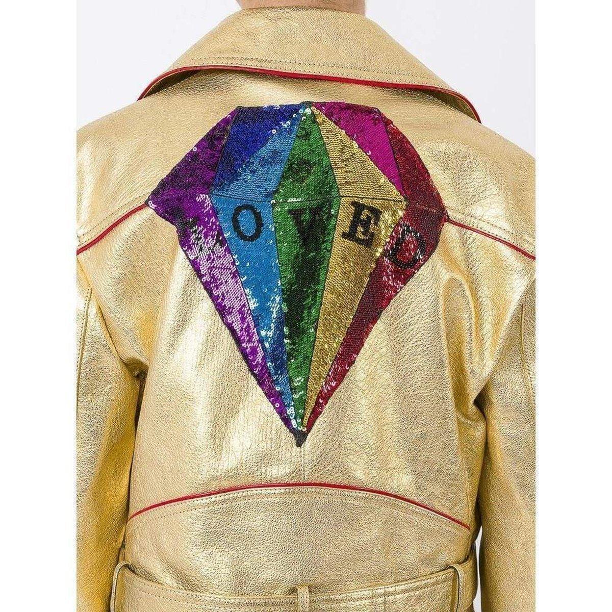 Gucci - Veste de motard courte en cuir doré, taille IT 40 en vente 1