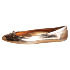 Gucci Gold Leather Slip on Bow Ballet Flats Size 39