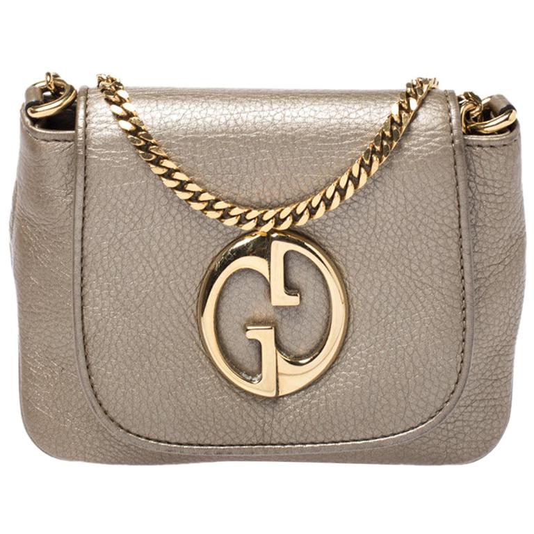 Gucci Gold Leather Small 1973 Chain Crossbody Bag