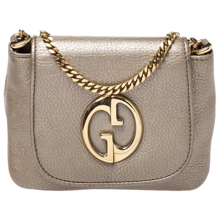 Gucci Gold Leather Small 1973 Chain Crossbody Bag For Sale at 1stDibs