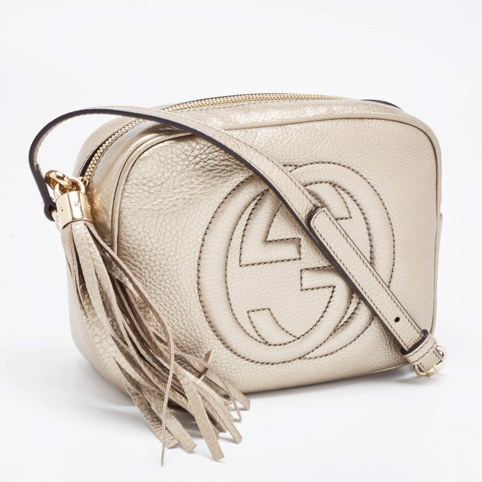 Women's Gucci Gold Leather Small Soho Disco Crossbody Bag