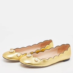 Gucci Gold Leather Willow Scalloped Ballet Flats Size 37
