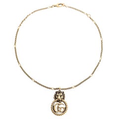 Gucci Gold Lion Head Double G Pendant Necklace