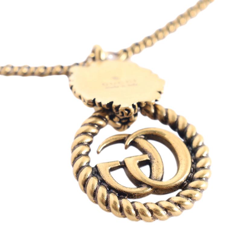 Women's Gucci Gold Lion Head Double G Pendant Necklace