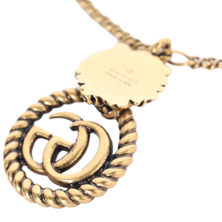 Gucci Gold Lion Head Double G Pendant Necklace 1
