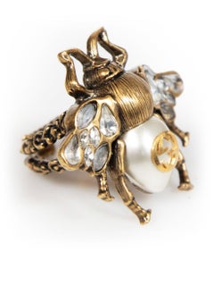 Gucci Gold Logo Bee Crystal Embellished Ring