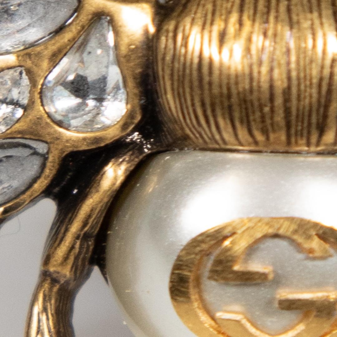 Women's Gucci Gold Logo Bee Crystal Embellished Ring