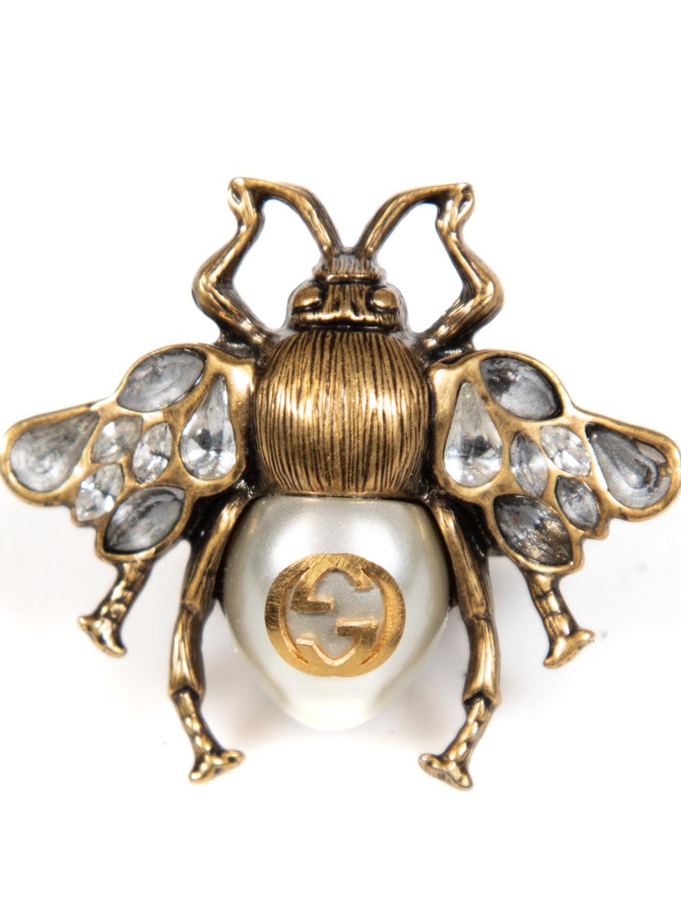Gucci Gold Logo Bee Crystal Embellished Ring 1