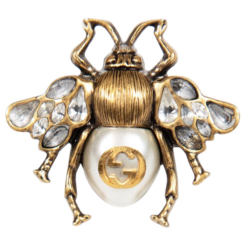 Gucci Gold Logo Bee Crystal Embellished Ring