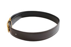 Gucci Gold Logo Belt Reversible Leather Belt Strap Brown Black 24in - 28in