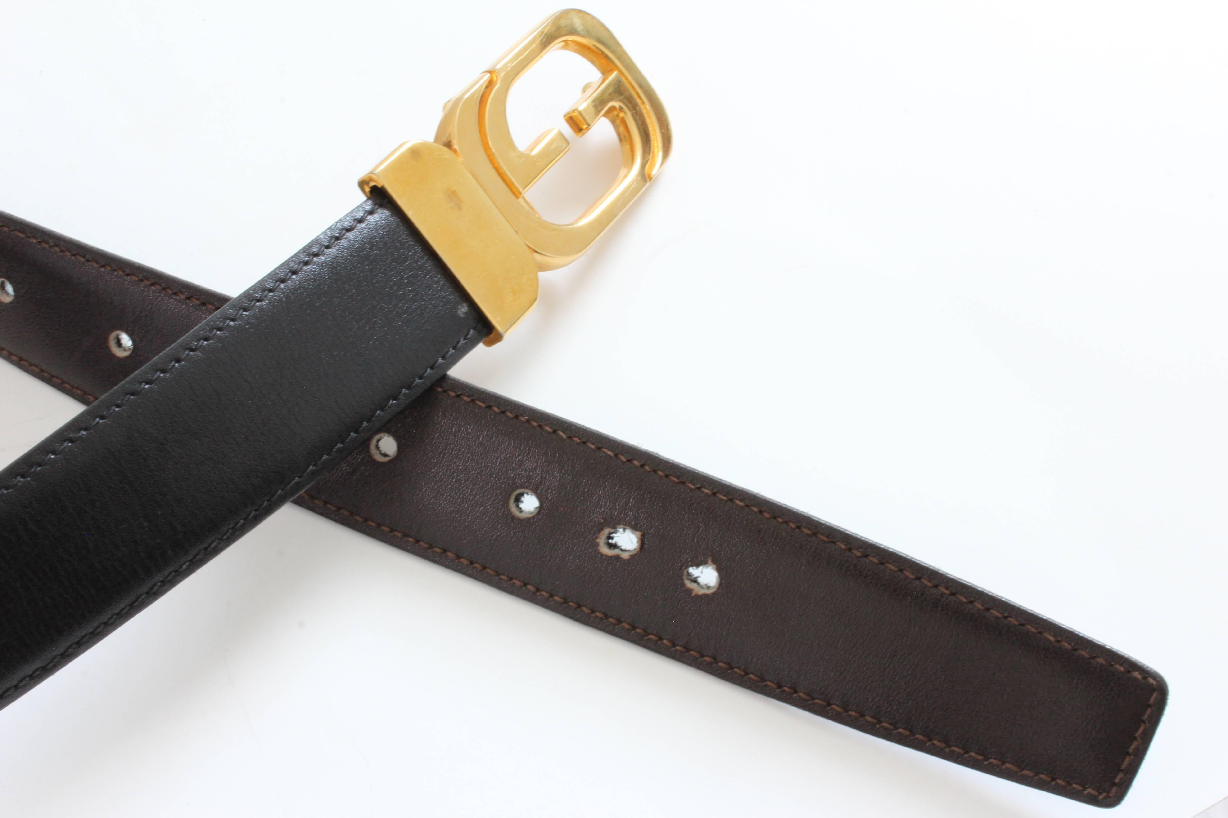 Gucci Gold Logo Belt Reversible Leather Belt Strap Brown Black 24in - 28in 1
