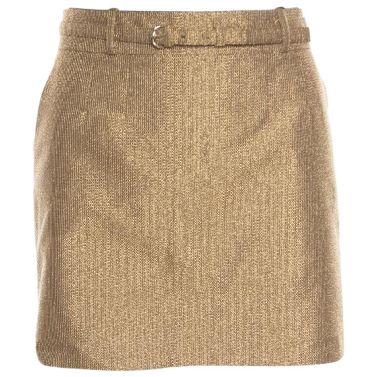 Gucci Gold Lurex Knit Belted Mini Skirt M