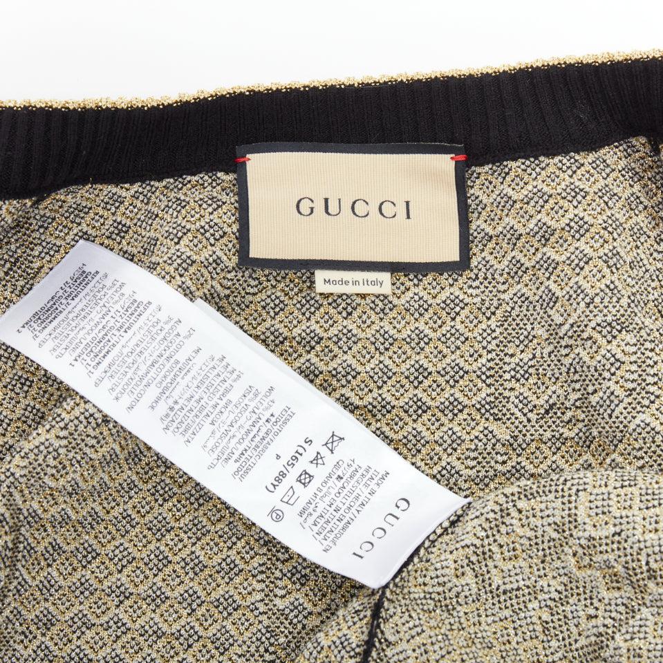 GUCCI gold lurex wool blend monogram jacquard preppy cardigan S For Sale 5