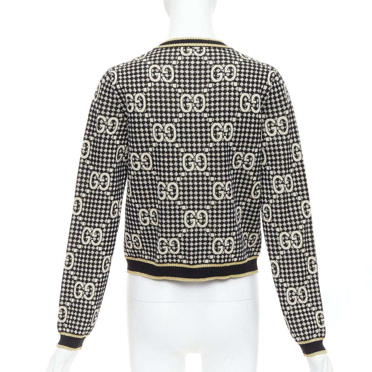 GUCCI gold lurex wool blend monogram jacquard preppy cardigan S For Sale 1