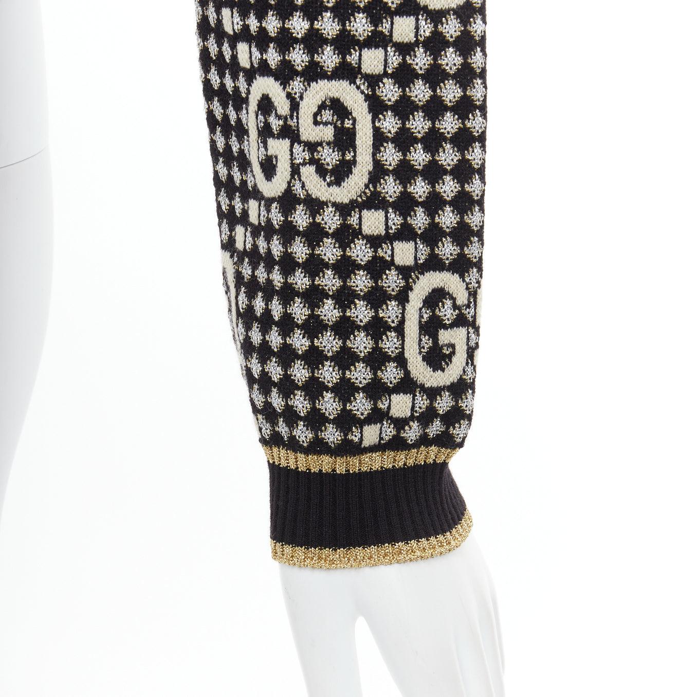GUCCI gold lurex wool blend monogram jacquard preppy cardigan S For Sale 4
