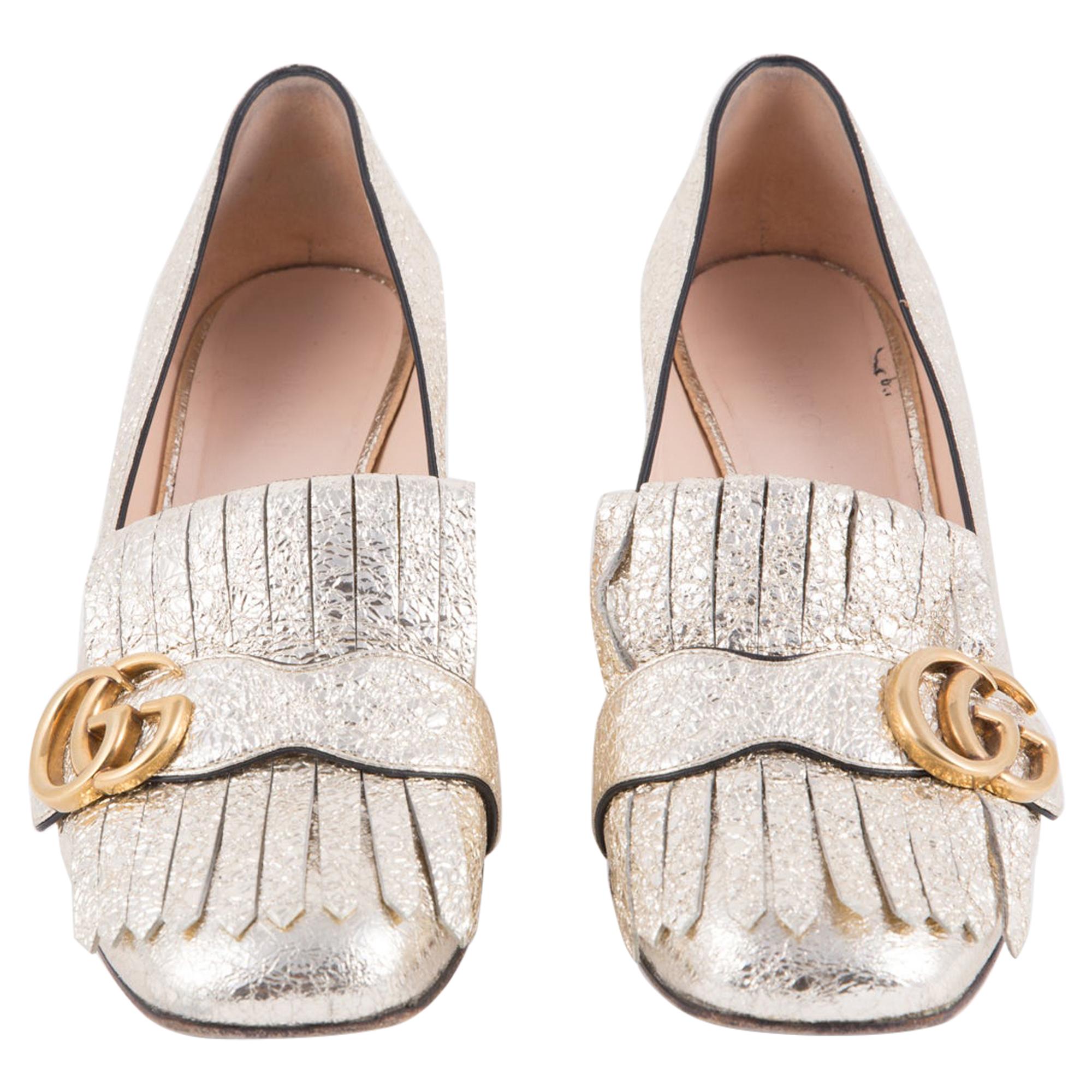 Gucci Gold Marmont Fringe Double G Pumps Shoes 