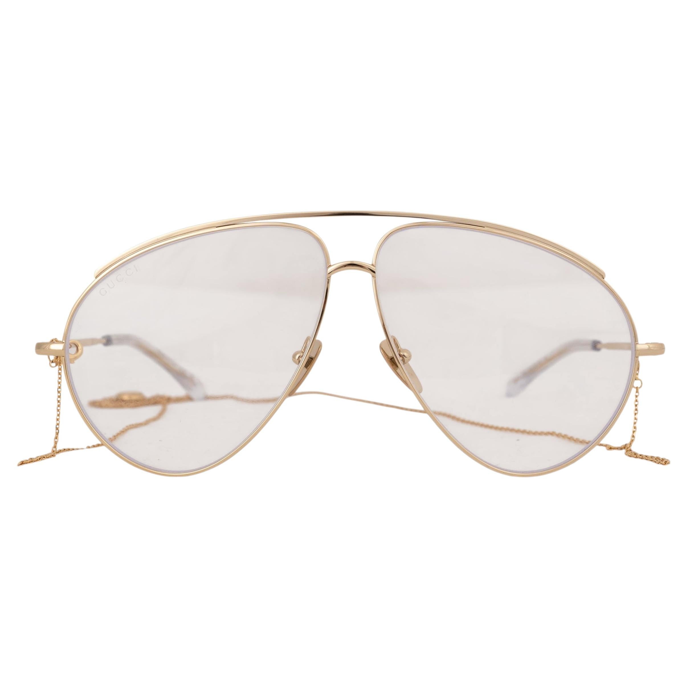 Gafas de sol GUCCI AVIATOR de metal dorado con CADENA GG1654S