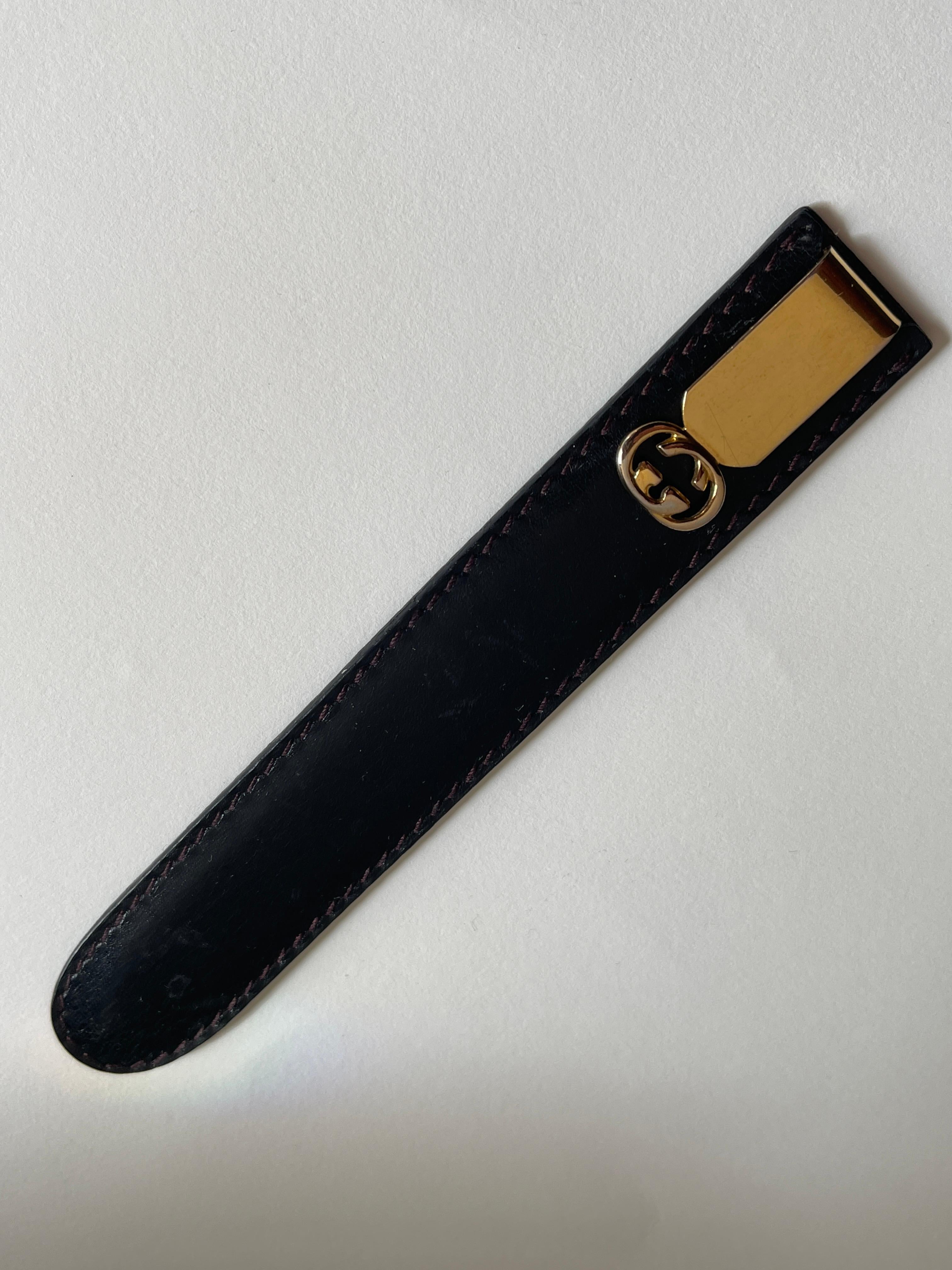 Gucci Gold Metal Letter Opener in Black Leather Case For Sale 5