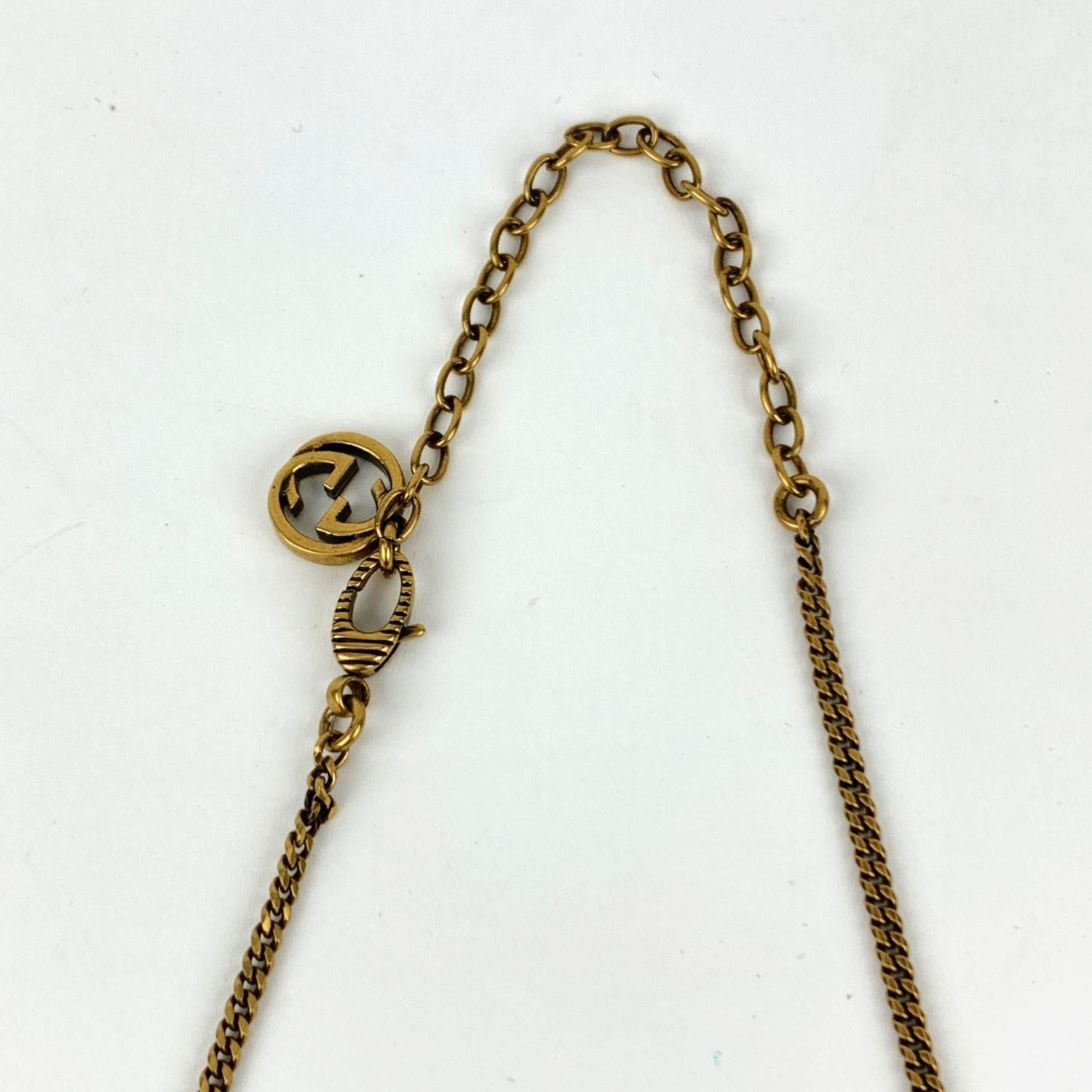 Gucci Gold Metal Necklace with Loved Pendant Multicolor Crystals For Sale 2