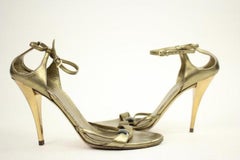 Gucci Gold Metallic Ankle Strap Heeled Sandals with Lbslm85 Bronze Pumps