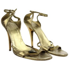 Vintage Gucci Gold Metallic Ankle Strap Heeled Sandals with Lbslm85 Bronze Pumps