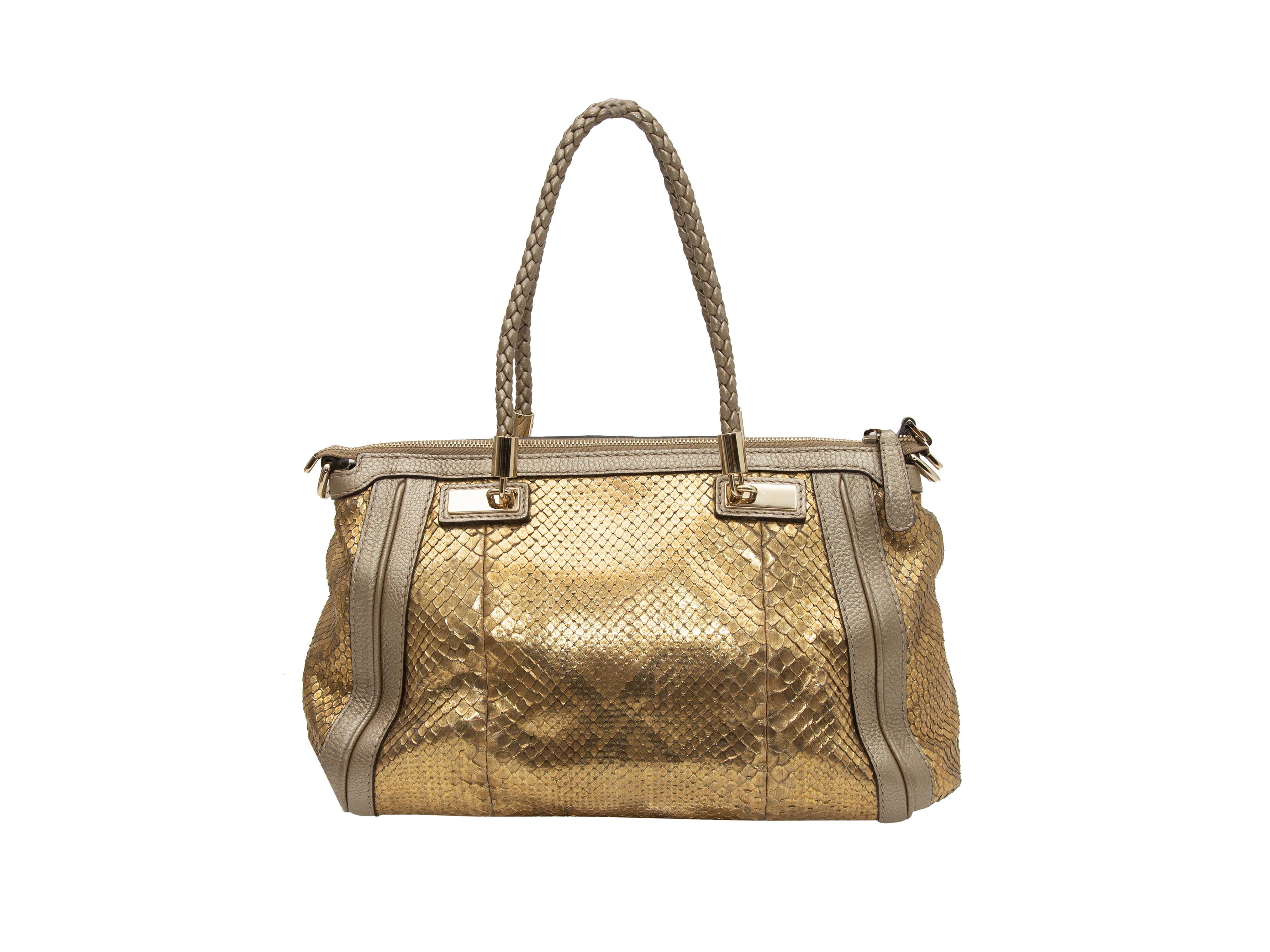 Brown Gucci Gold Metallic Bella Python Handbag
