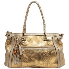 Gucci Gold Metallic Bella Python Handbag