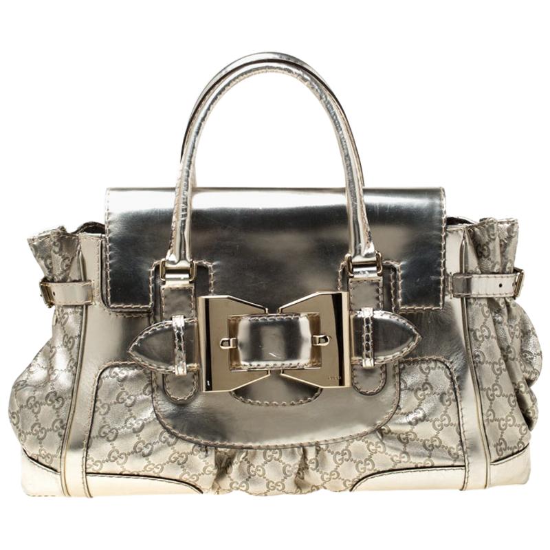 Gucci Gold Metallic GG Gucissima Leather Large Dialux Queen Tote