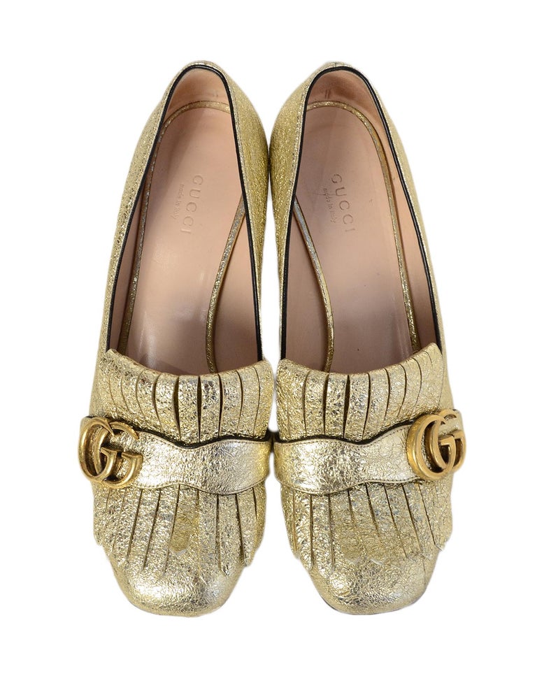 Gucci gold loafer heels sales