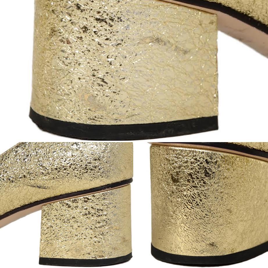 Women's Gucci Gold Metallic Leather Marmont Kiltie Fringe Loafer Heels Sz 38.5