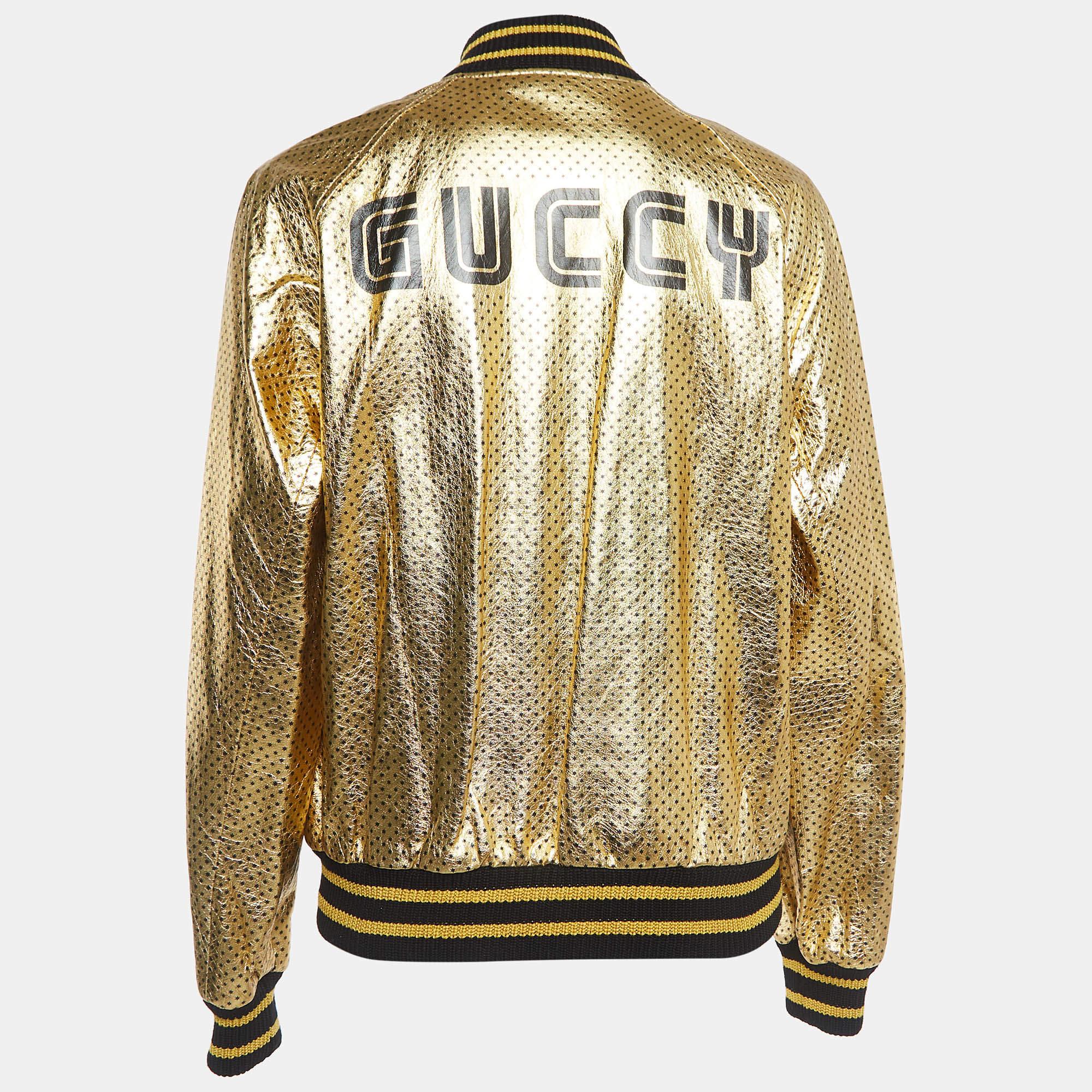 How fabulous does this Gucci gold jacket look! It is made of fine materials and features long sleeves. Pair it with tailored pants and your favorite sneakers for a luxe edit.

