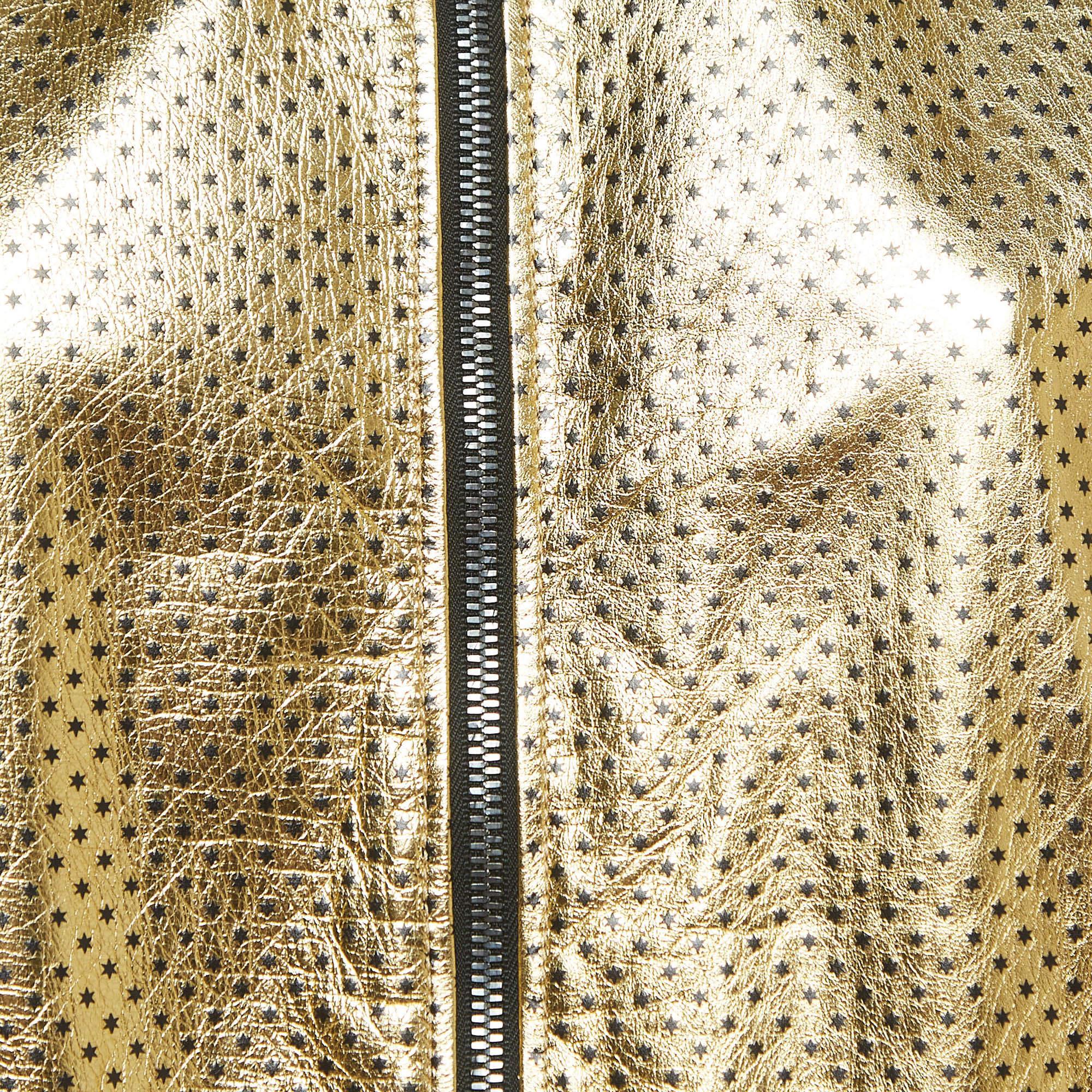 Gucci Gold Metallic Bomberjacke aus Leder mit Sternendruck und Craquelé-Leder XS im Angebot 1