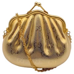 Gucci Gold Monogram Metal Shell Minaudière Bag