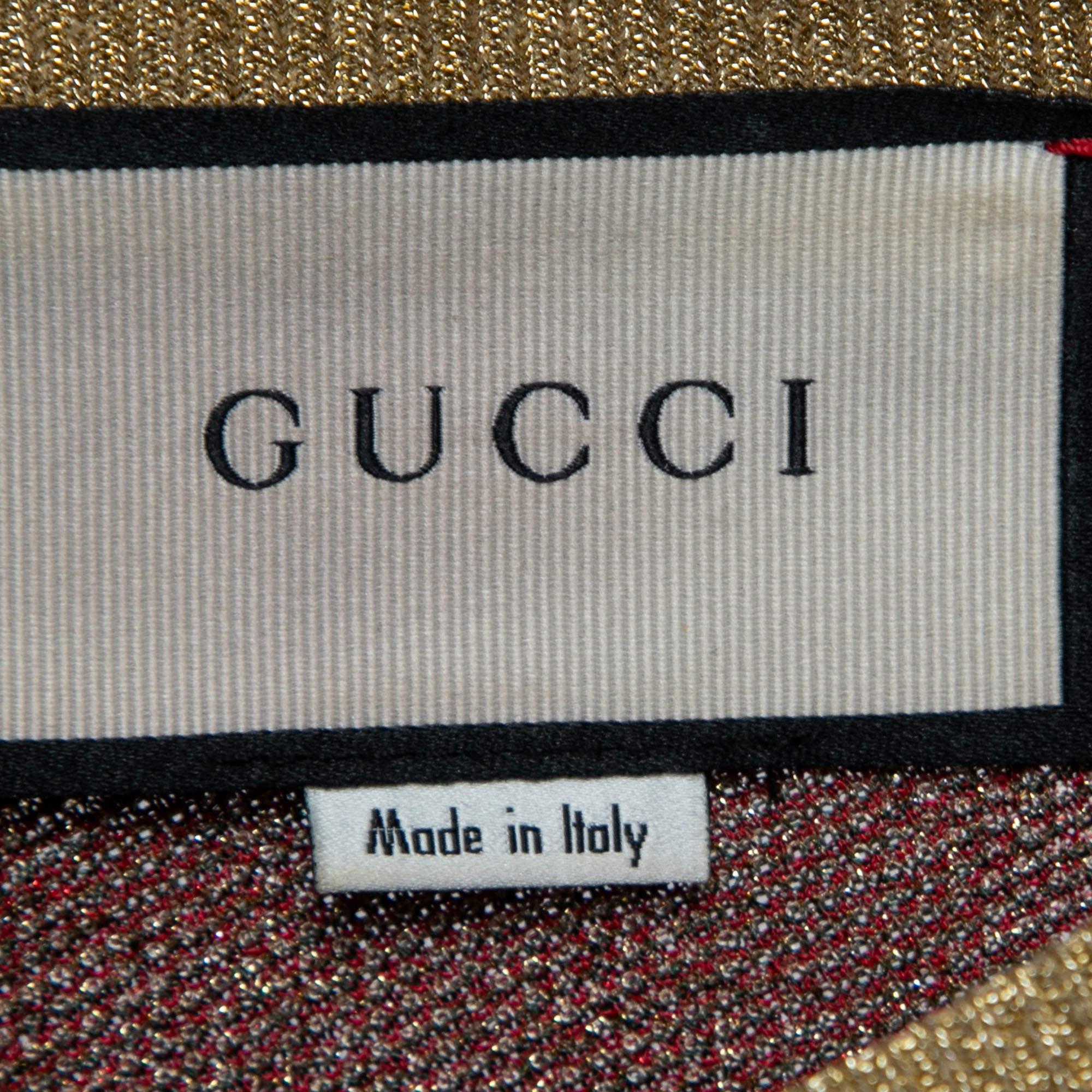Women's Gucci Gold Multicolor Floral Lurex Knit Jumpsuit L For Sale