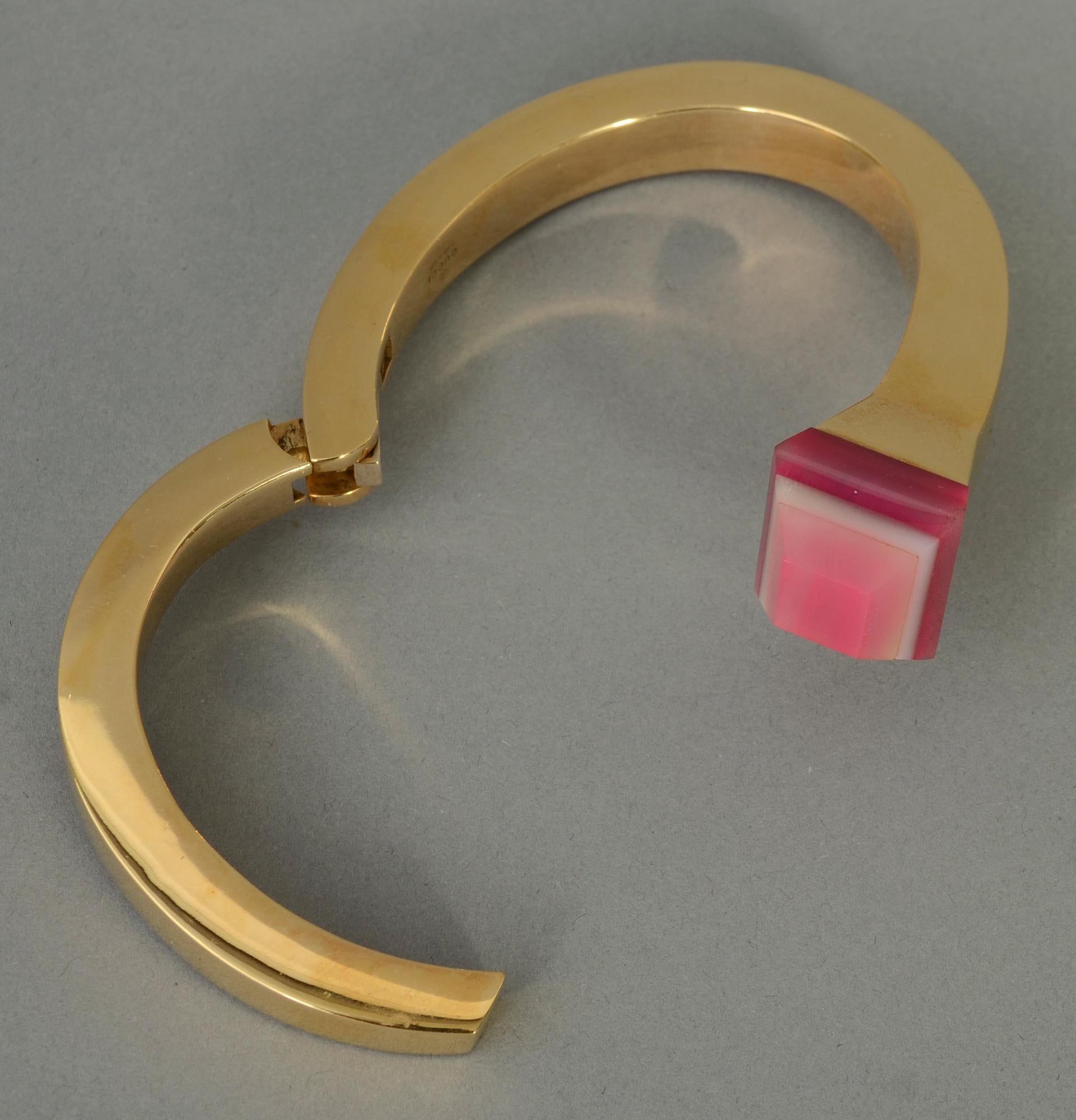 Modern Gucci Gold Nail Bracelet with Pink Agate