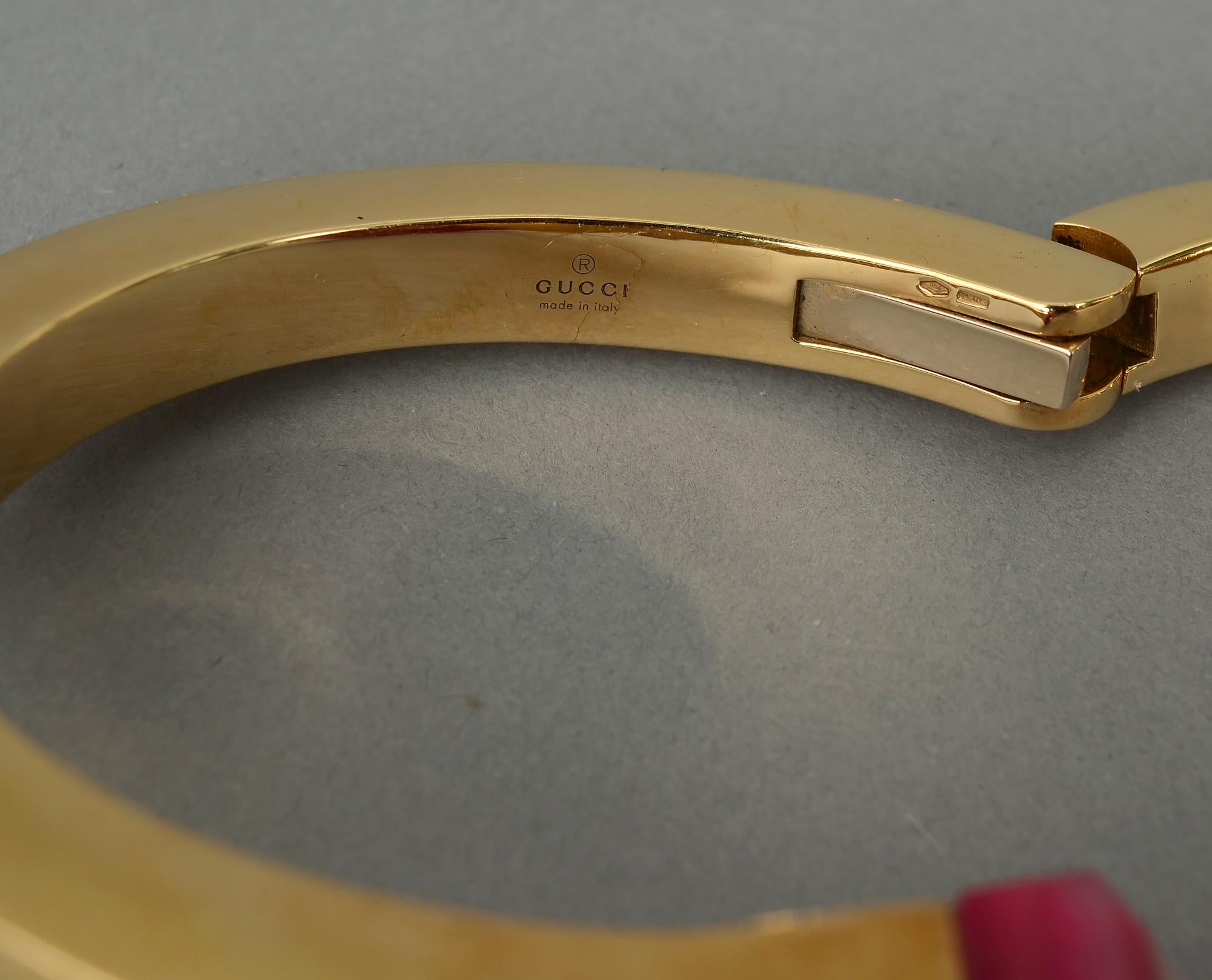 Uncut Gucci Gold Nail Bracelet with Pink Agate