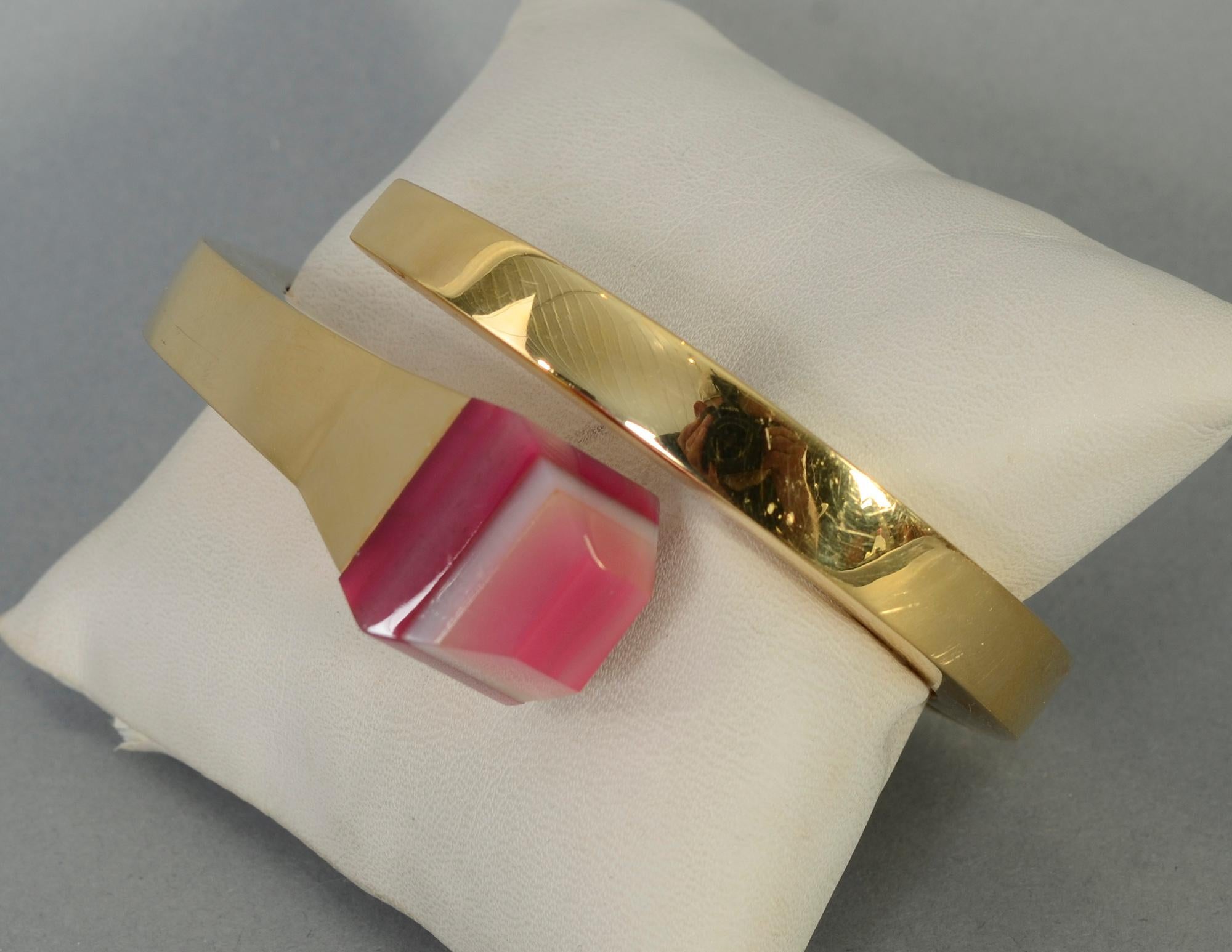 Women's or Men's Gucci Gold Nail Bracelet with Pink Agate