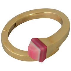 Retro Gucci Gold Nail Bracelet with Pink Agate