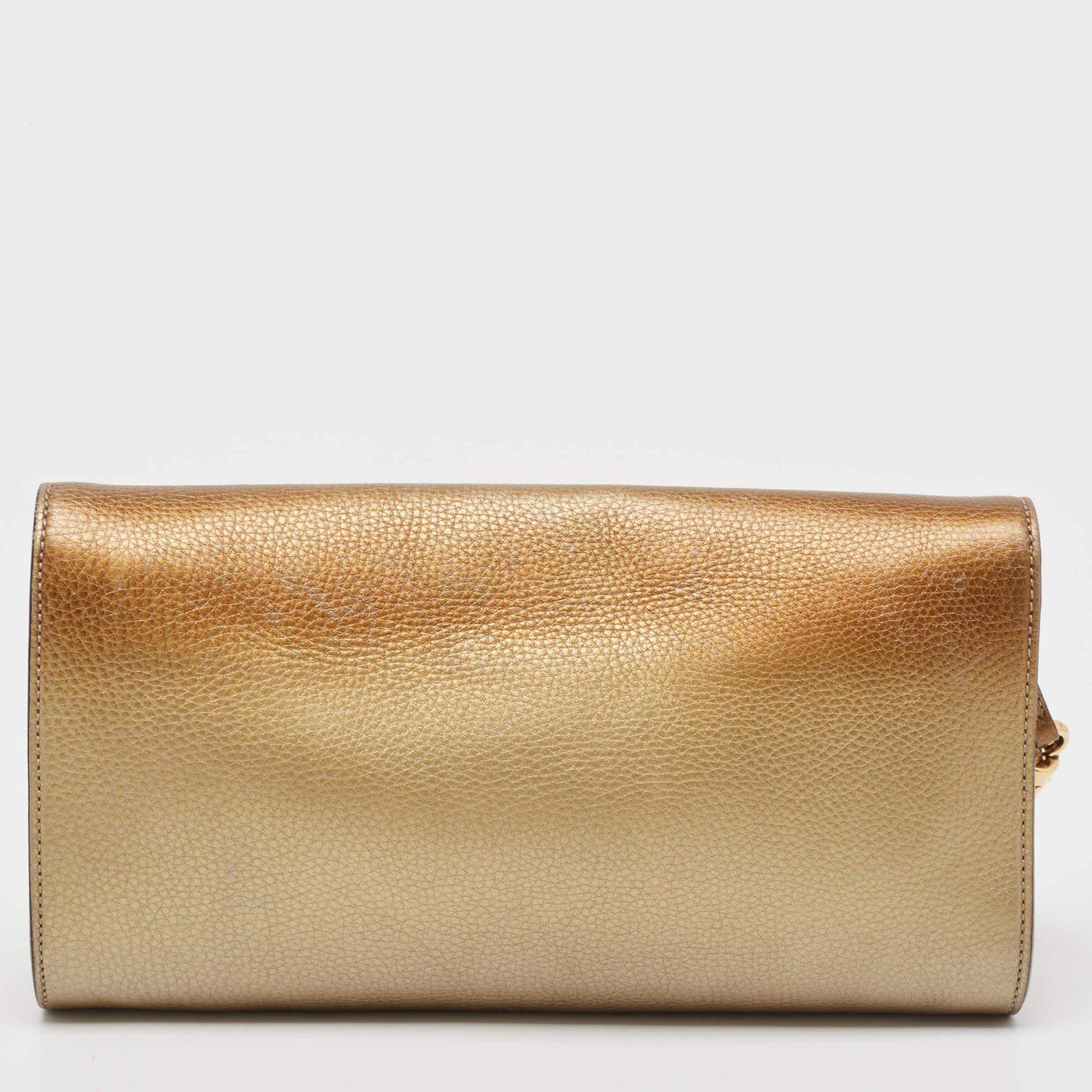 Gucci Gold Ombre Leather Soho Tassel Clutch 8